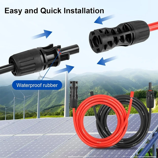 Alt view image 6 of 7 - 8AWG 10FT Solar Extension Panel Cable Waterproof Male & Female Connectors, PV Wire with Adapter Kit for RV, Home & Boat (10ft Red + 10ft Black)