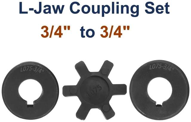 Alt view image 3 of 5 - 2 Pcs L075 Flexible 3-Piece L-Jaw Coupling Set 3/4" to 3/4" Coupler & Buna-N NBR Rubber Spider for Log Splitter & Hybrid Equipment