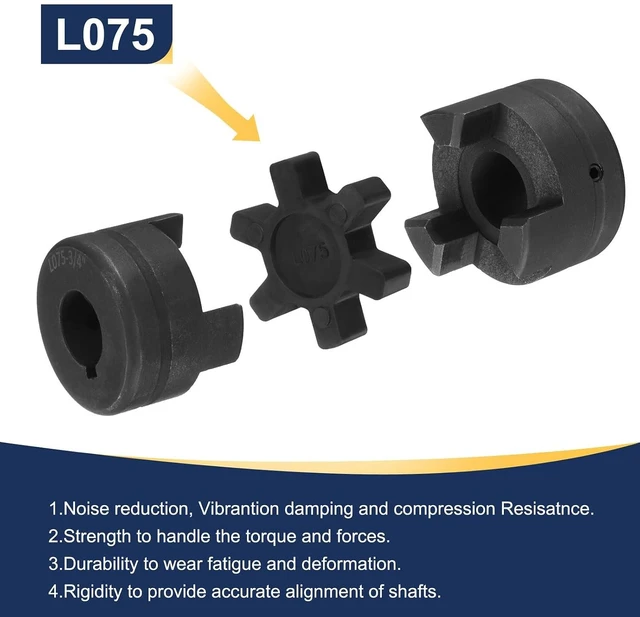 Alt view image 4 of 5 - 2 Pcs L075 Flexible 3-Piece L-Jaw Coupling Set 3/4" to 3/4" Coupler & Buna-N NBR Rubber Spider for Log Splitter & Hybrid Equipment