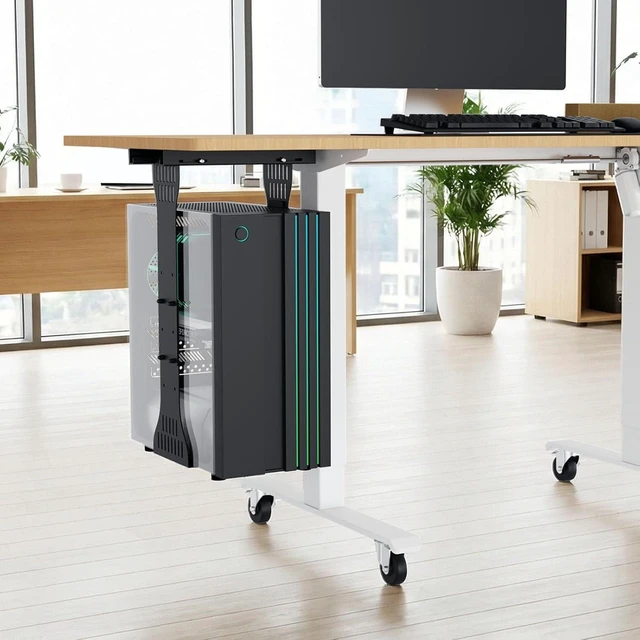 Alt view image 2 of 7 - Adjustable Heavy-Duty Under-Desk PC Mount for Standing Desks Computer Tower Holder Supports Up to 90 lbs with Secure Locking, Black