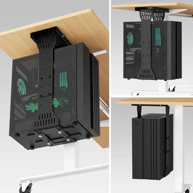 Alt view image 4 of 7 - Adjustable Heavy-Duty Under-Desk PC Mount for Standing Desks Computer Tower Holder Supports Up to 90 lbs with Secure Locking, Black