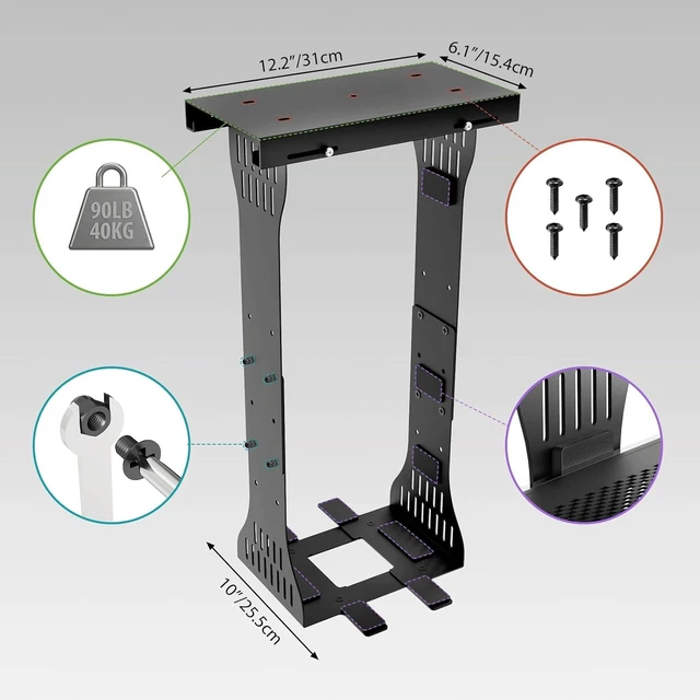 Alt view image 5 of 7 - Adjustable Heavy-Duty Under-Desk PC Mount for Standing Desks Computer Tower Holder Supports Up to 90 lbs with Secure Locking, Black