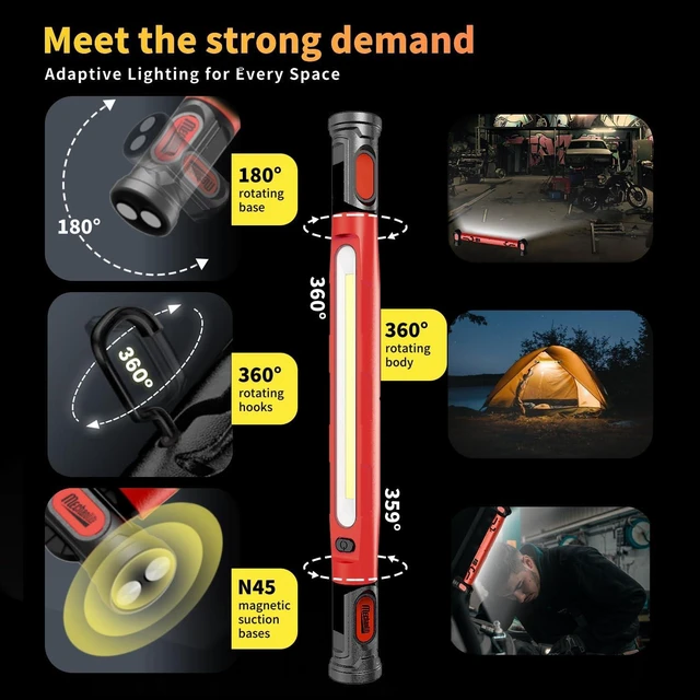 Alt view image 4 of 7 - 3000LM Magnetic LED Under Hood Work Light Bar with Hooks 5200mAh Cordless Rechargeable for Men/Mechanic/Car Repairing/Garage-Red (1 Pack)