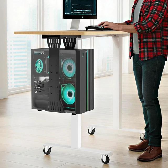 Alt view image 6 of 7 - Adjustable Heavy-Duty Under-Desk PC Mount for Standing Desks Computer Tower Holder Supports Up to 90 lbs with Secure Locking, Black