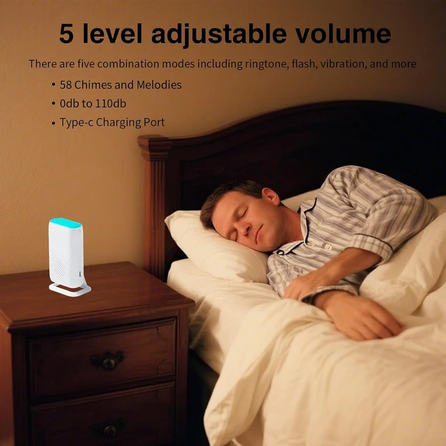 Alt view image 5 of 7 - Bed Sensor Alarm & Fall Prevention for Elderly Motion Alert System with 58 Melody/LED/Vibration Modes for Patient & Senior Home Monitoring