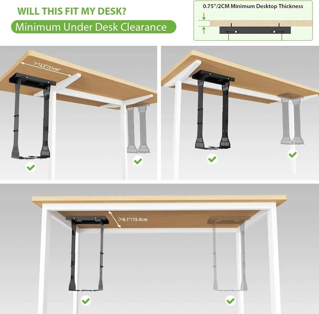 Alt view image 7 of 7 - Adjustable Heavy-Duty Under-Desk PC Mount for Standing Desks Computer Tower Holder Supports Up to 90 lbs with Secure Locking, Black