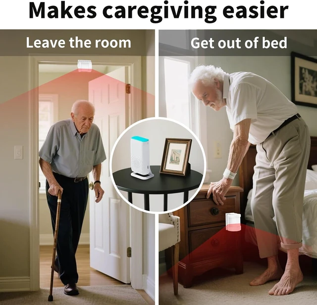 Alt view image 2 of 7 - Bed Sensor Alarm & Fall Prevention for Elderly Motion Alert System with 58 Melody/LED/Vibration Modes for Patient & Senior Home Monitoring
