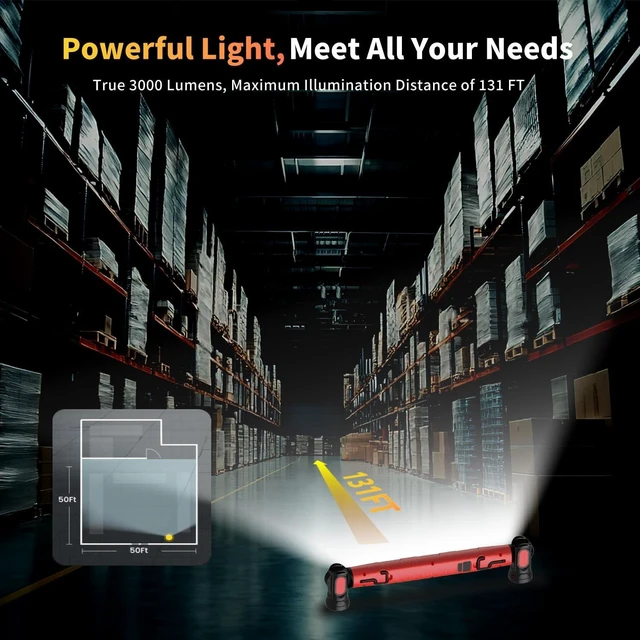 Alt view image 6 of 7 - 3000LM Magnetic LED Under Hood Work Light Bar with Hooks 5200mAh Cordless Rechargeable for Men/Mechanic/Car Repairing/Garage-Red (1 Pack)