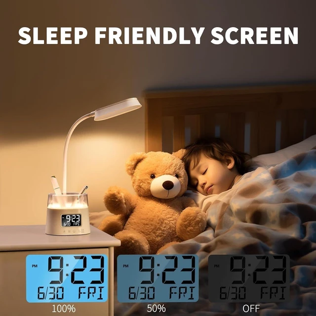 Alt view image 6 of 7 - LED Desk Lamp with Pen Holder, 3 Color Modes, Touch Control, Eye-Caring with Clock & Stepless Dimming