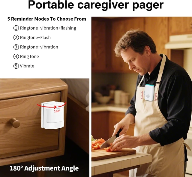Alt view image 4 of 7 - Bed Sensor Alarm & Fall Prevention for Elderly Motion Alert System with 58 Melody/LED/Vibration Modes for Patient & Senior Home Monitoring