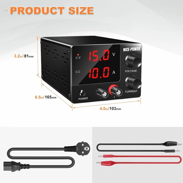 Alt view image 7 of 7 - Variable DC Bench Power Supply 0~30V 0~10A - 150W Adjustable with 3-Digit LED Display, Encoder, 15V 10A/30V 5A, for Electroplating & DIY PSU