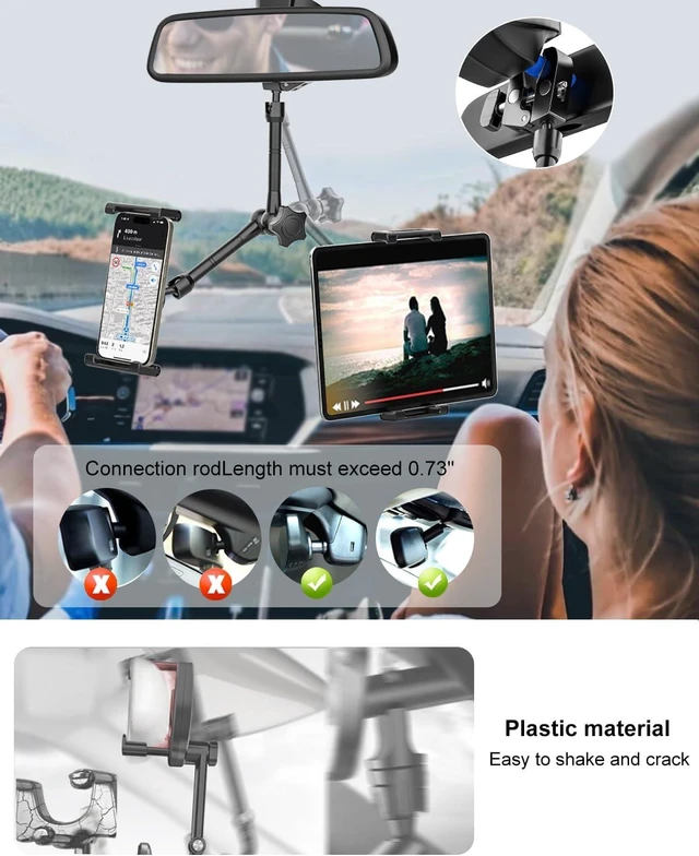 Alt view image 4 of 7 - Rearview Mirror Tablet Holder for Car Metal Magic Arm, Universal Clip Mount, Phone Holder for 5.5-15.6 iPad Pro/Air/Mini, Galaxy Z & iPhone 16