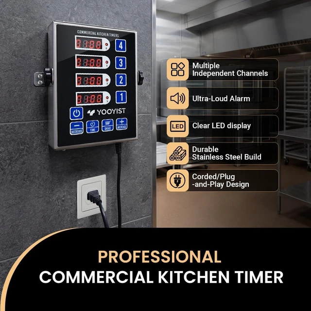 Alt view image 2 of 7 - 4-Channel Commercial Kitchen Timer for Cooking, Stainless Steel Digital LED Chef Timer with Reminder Function & Loud Alarm, Black