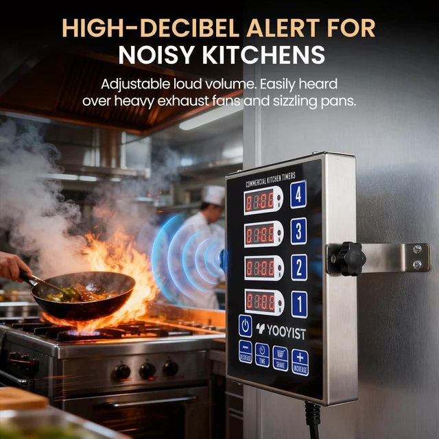 Alt view image 4 of 7 - 4-Channel Commercial Kitchen Timer for Cooking, Stainless Steel Digital LED Chef Timer with Reminder Function & Loud Alarm, Black