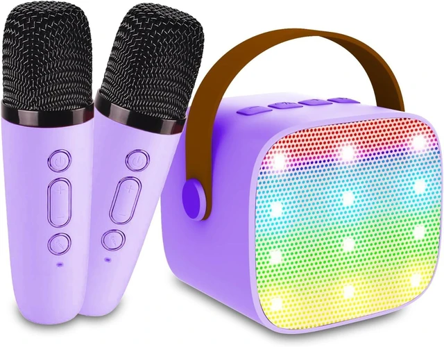 Main image of Bluetooth Karaoke Speaker with 2 Wireless Microphones & LED Lights, Portable for Kids Birthday Parties