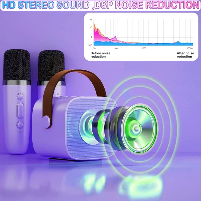 Alt view image 3 of 7 - Bluetooth Karaoke Speaker with 2 Wireless Microphones & LED Lights, Portable for Kids Birthday Parties