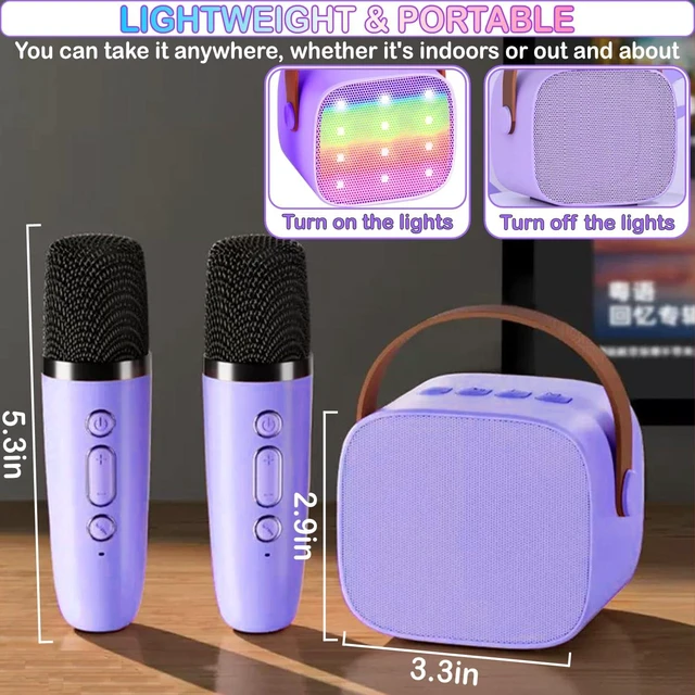 Alt view image 6 of 7 - Bluetooth Karaoke Speaker with 2 Wireless Microphones & LED Lights, Portable for Kids Birthday Parties