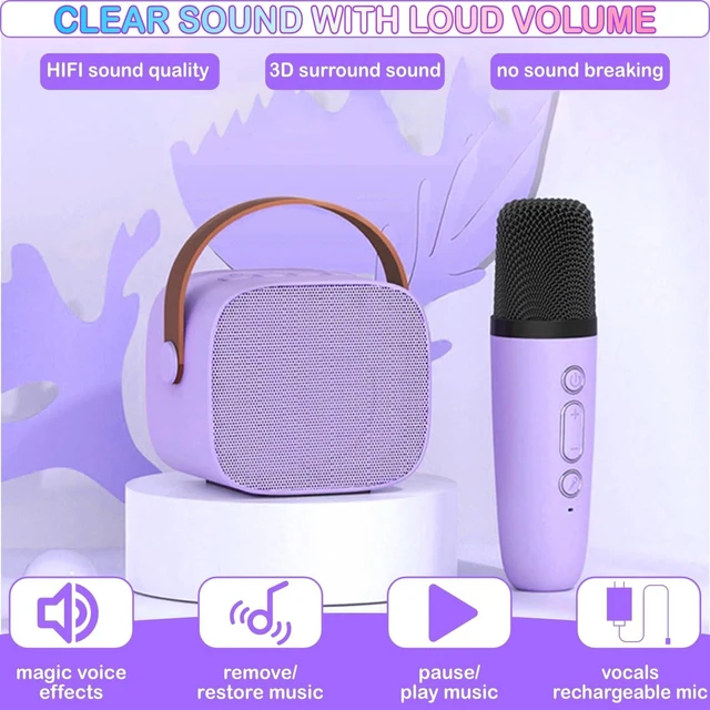Alt view image 5 of 7 - Bluetooth Karaoke Speaker with 2 Wireless Microphones & LED Lights, Portable for Kids Birthday Parties