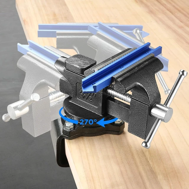 Alt view image 2 of 6 - 4-1/2" Bench Vise for Workbench - 2-in-1 Heavy Duty Multi-Purpose Vice with Soft Jaws & 270° Swivel Base for Woodworking, Welding & DIY