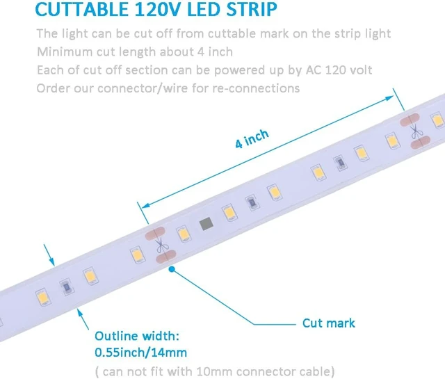Alt view image 5 of 7 - 120V Dimmable LED Strip Light, 5000K Day White - Dims by Wall Dimmer, No LED Driver Needed, IP65 Waterproof, 16.4FT Flexible Under Cabinet