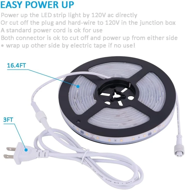 Alt view image 7 of 7 - 120V Dimmable LED Strip Light, 5000K Day White - Dims by Wall Dimmer, No LED Driver Needed, IP65 Waterproof, 16.4FT Flexible Under Cabinet
