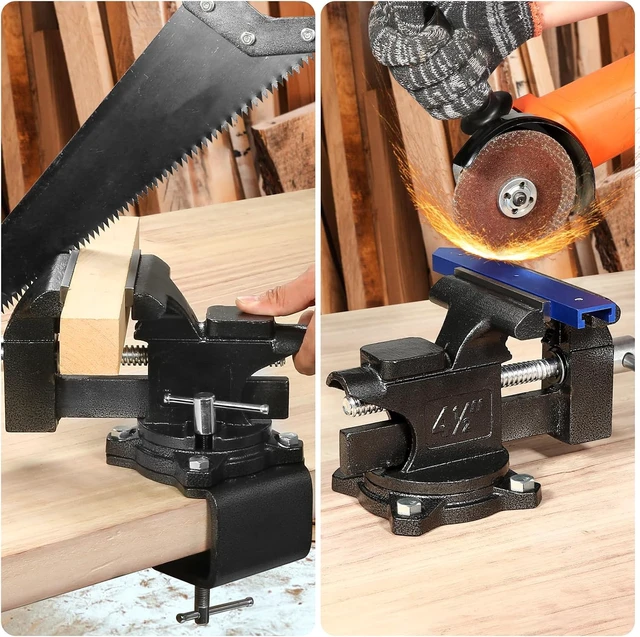 Alt view image 3 of 6 - 4-1/2" Bench Vise for Workbench - 2-in-1 Heavy Duty Multi-Purpose Vice with Soft Jaws & 270° Swivel Base for Woodworking, Welding & DIY