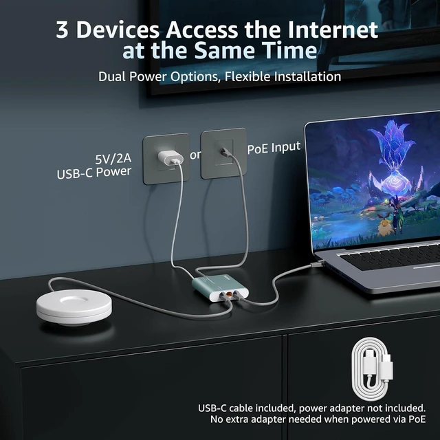 Alt view image 3 of 7 - 2.5G Ethernet Splitter Switch, 1 to 3 Port with PoE Input 4-Port High Speed Aluminum Case, VLAN Isolation, USB-C/PoE Powered for PC & IP Camera