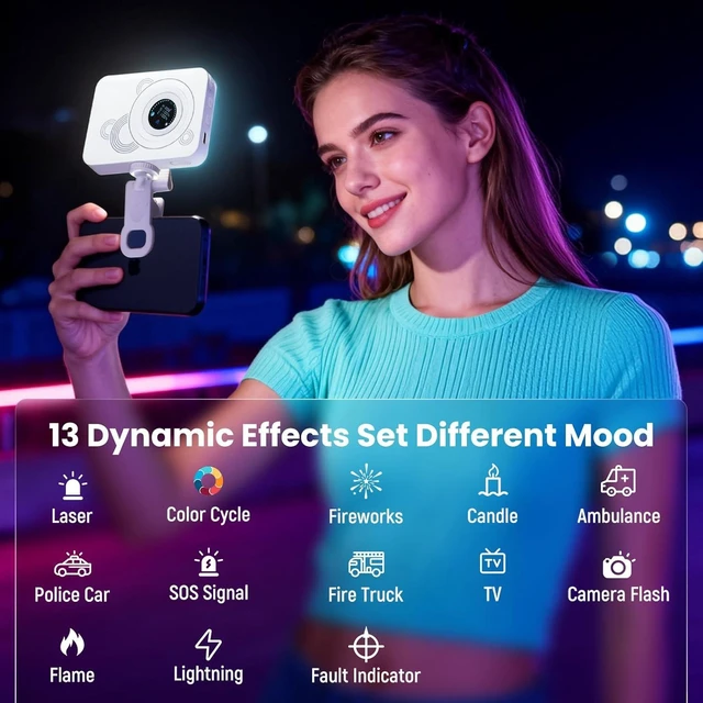 Alt view image 3 of 7 - RGB Video Light - 135 LED Portable Camera Light, 360° Full Color, 2700-7500K CRI 95+, 13 Light Modes for Phone, DSLR Video Recording, Vlog, YouTube Live Streaming