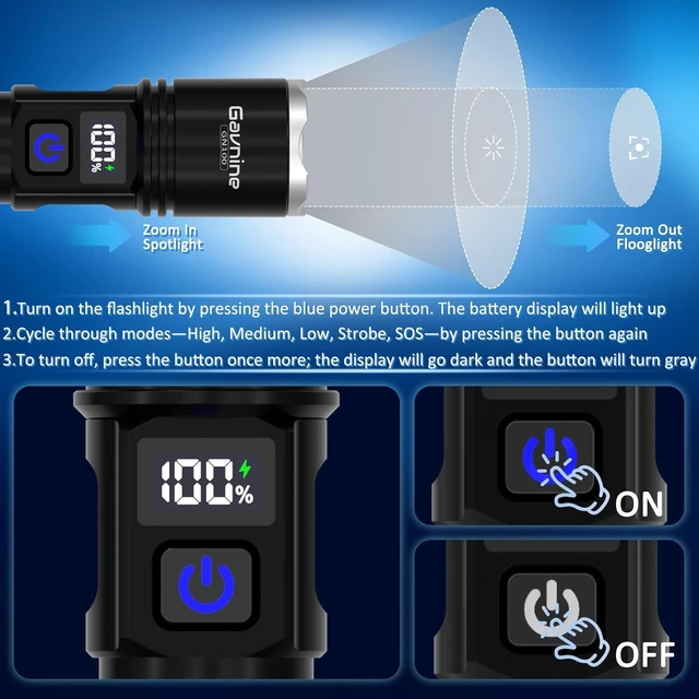 Alt view image 4 of 7 - 4 Pack Rechargeable Flashlights Super Bright High-Lumen LED Tactical Light with LCD Display & 5 Adjustable Modes for Home, Emergency & Camping