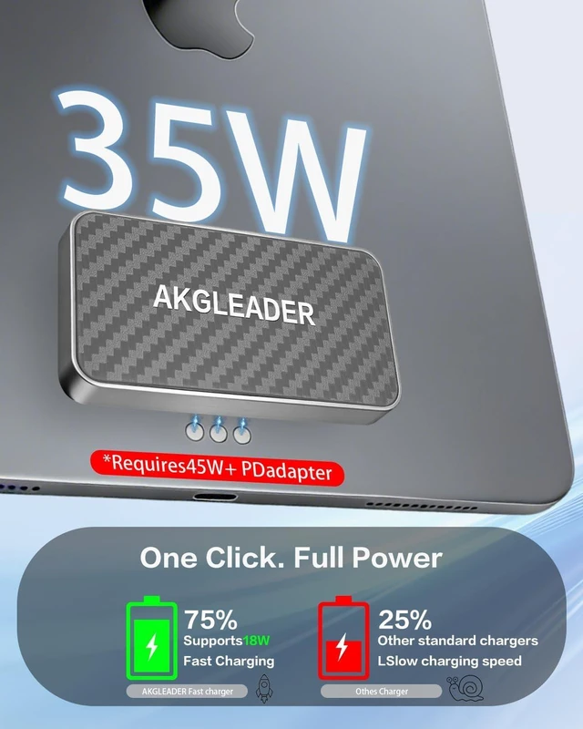 Alt view image 3 of 7 - Magnetic Wireless Charger for iPad Pro 13" M4/M5 ONLY 35W Fast Charging Smart Connector, Aluminum Alloy Pad with USB-C Cable (Adapter Not Included)