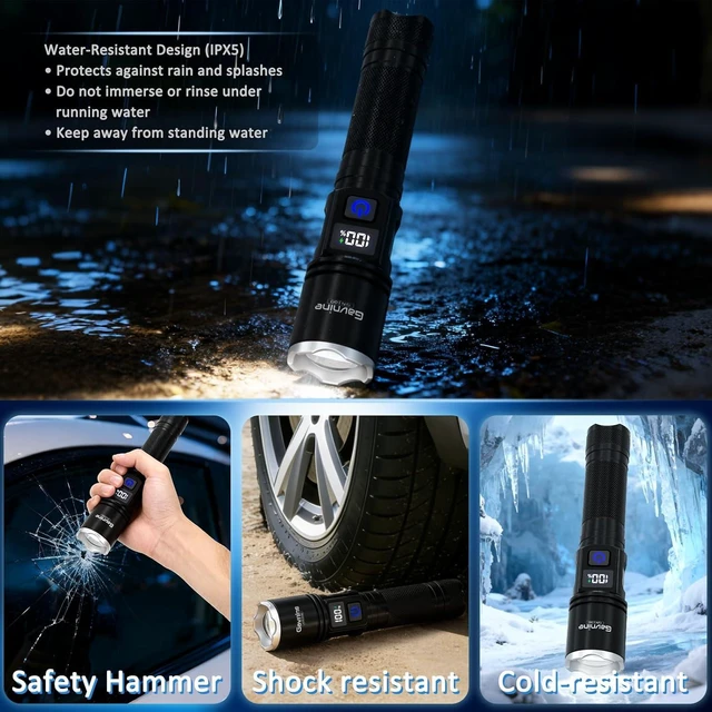 Alt view image 5 of 7 - 4 Pack Rechargeable Flashlights Super Bright High-Lumen LED Tactical Light with LCD Display & 5 Adjustable Modes for Home, Emergency & Camping