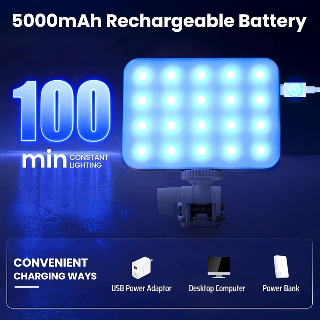 Alt view image 7 of 7 - RGB Video Light - 135 LED Portable Camera Light, 360° Full Color, 2700-7500K CRI 95+, 13 Light Modes for Phone, DSLR Video Recording, Vlog, YouTube Live Streaming