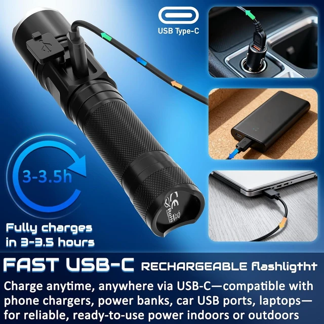 Alt view image 7 of 7 - 4 Pack Rechargeable Flashlights Super Bright High-Lumen LED Tactical Light with LCD Display & 5 Adjustable Modes for Home, Emergency & Camping