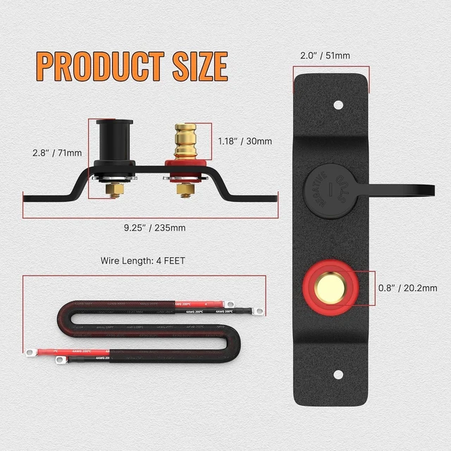 Alt view image 2 of 6 - Heavy Duty Remote Battery Terminals & Relocation Kit with Bracket Cable, Remote Terminal Jumper Post for Car Can-Am X3 UTV ATV
