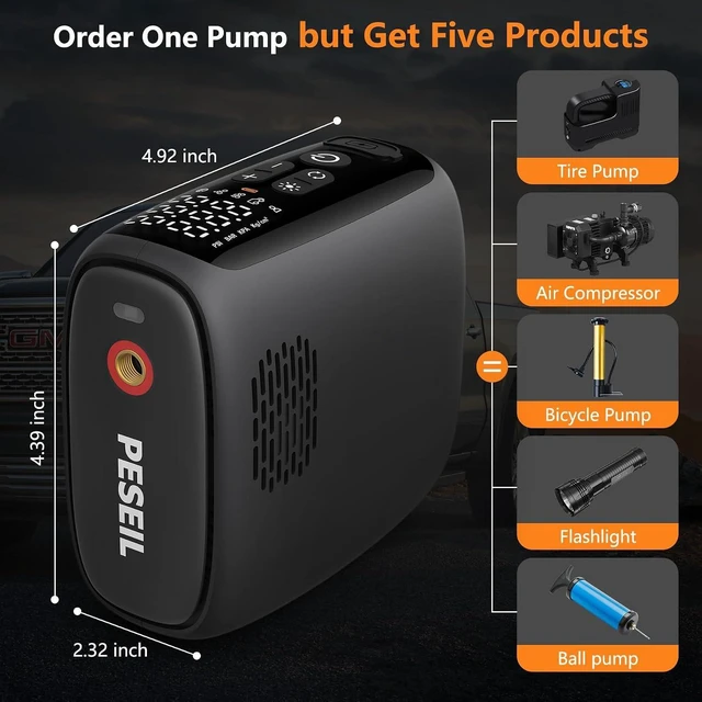 Alt view image 4 of 6 - 150PSI Portable Tire Inflator Air Compressor 28-Cylinder 12V Electric Pump, 140W, Auto Shut-Off & LED Light