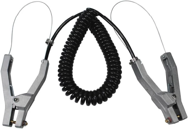 Main image of Anti-Static Ground Cable Clamp with 16.4ft Coiled Cable, Aluminum Alloy, 3 Copper Nails, Clamps 23mm for Gas Station, Oil Depot & Chemical Plant