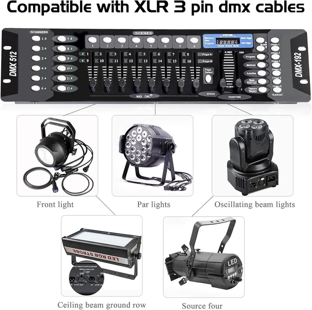 Alt view image 3 of 7 - 192 Channel DMX512 Light Controller for DJ Lights DMX Board with 2m/6.6 ft Cables for Stage Light Control