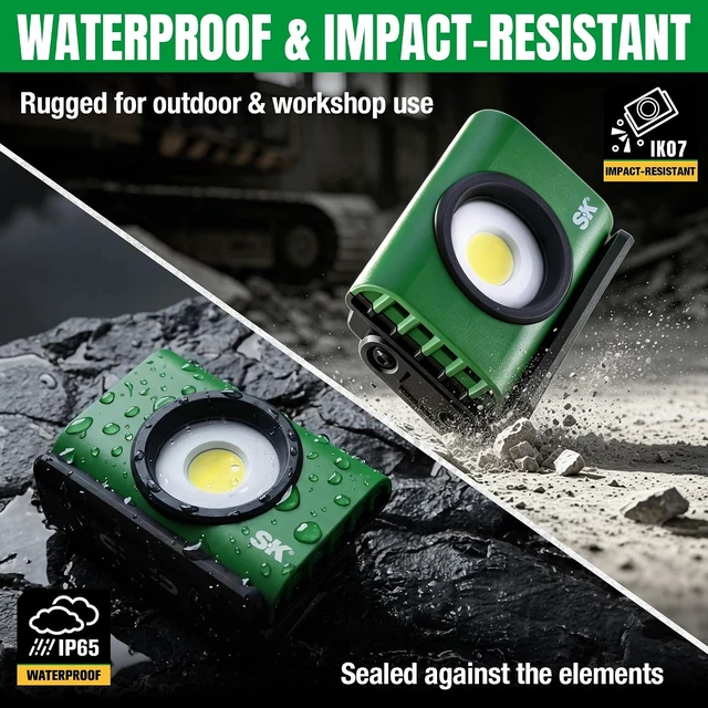 Alt view image 7 of 7 - 1000LM Rechargeable Magnetic COB LED Work Light, 4500mAh, Type-C | Quick Charge, IP65 & IK07, 180° Rotation for Auto & Machine Repair, Camping
