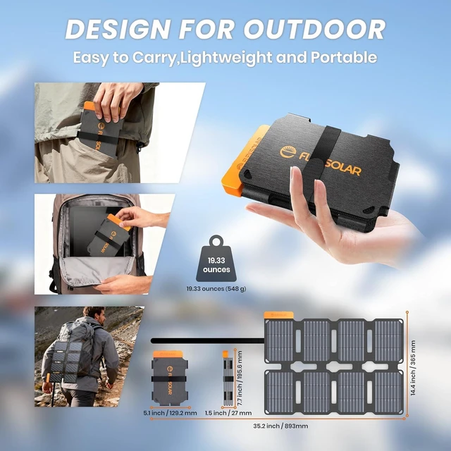 Alt view image 4 of 7 - 25W Ultra-Portable Solar Panel Charger with Quick Charge USB-A & USB-C Ports, Ultra-Lightweight for Emergency Power, Backpacking, Hiking & Camping