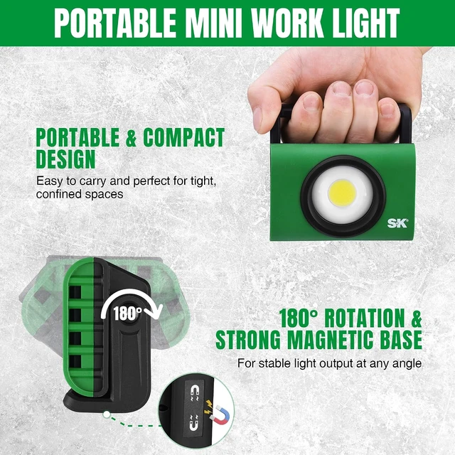 Alt view image 6 of 7 - 1000LM Rechargeable Magnetic COB LED Work Light, 4500mAh, Type-C | Quick Charge, IP65 & IK07, 180° Rotation for Auto & Machine Repair, Camping
