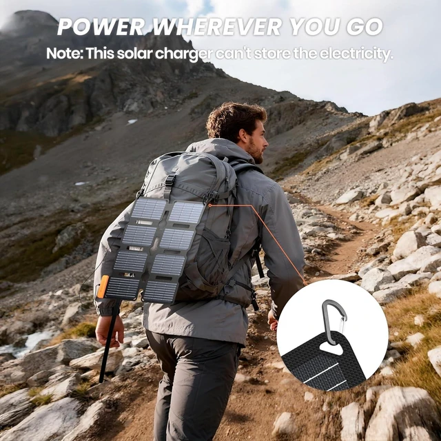 Alt view image 6 of 7 - 25W Ultra-Portable Solar Panel Charger with Quick Charge USB-A & USB-C Ports, Ultra-Lightweight for Emergency Power, Backpacking, Hiking & Camping