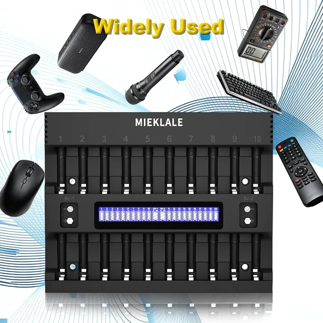 Alt view image 7 of 7 - 20+2 Bay AA AAA Battery Charger with Smart LCD Display Fast Charging for AA AAA NiMH NiCd & 9V Rechargeable Batteries, 2 Separate 9V Slots