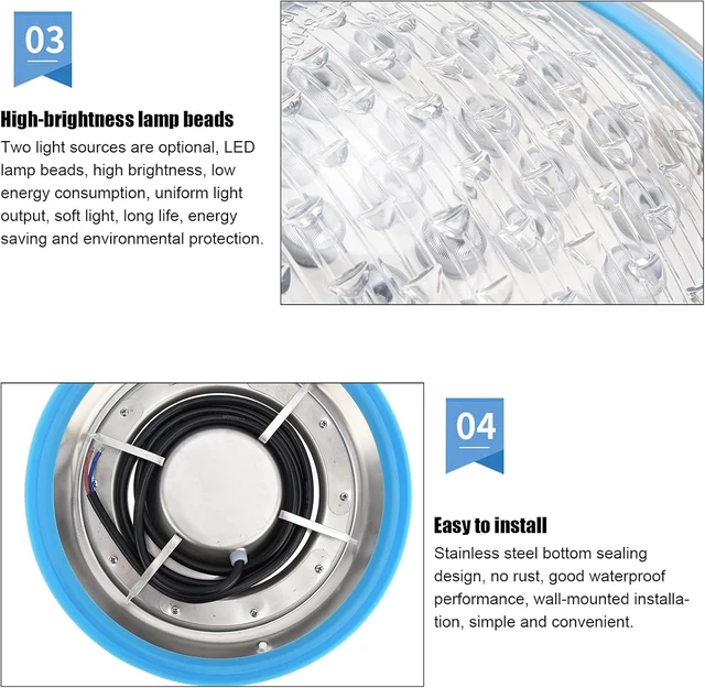 Alt view image 6 of 7 - 12V AC 54W LED Inground Pool Light, IP68 Waterproof, White Light