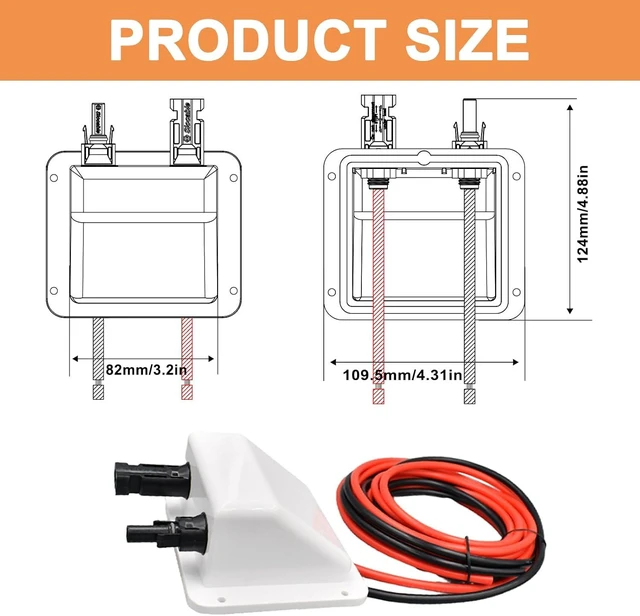 Alt view image 5 of 7 - Solar Cable Entry Gland with 10ft 10AWG Soft Extension Cable & Connector, UV-Resistant Dual Entry Housing for RV, Boat & Camper (3m, White)
