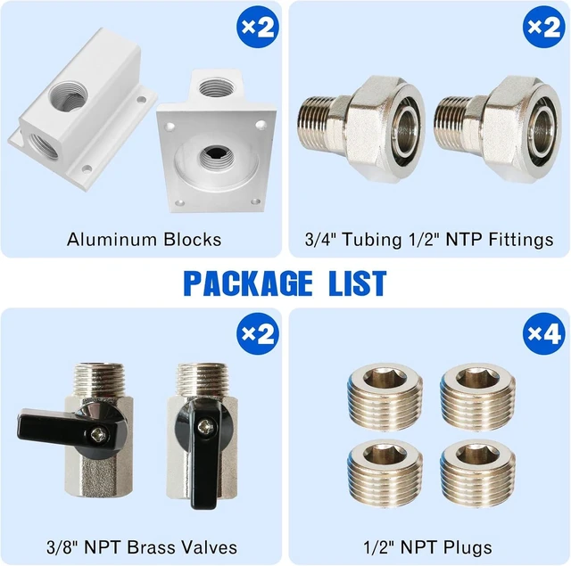 Alt view image 4 of 7 - 2PCS 3/4" Compressed Air Outlet Kit with 1/2 Inch NPT Outlet Port, Straight Air Fittings & Brass Valves, Only for 3/4 Inch Piping System