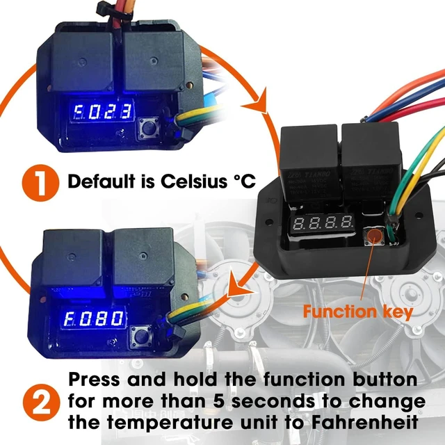 Alt view image 6 of 7 - Digital Radiator Fan Controller Switch for 12V/24V, Adjustable Temperature Range 104 to 230º F, Electric Thermatic Fan Switch Kit (Part #0444)