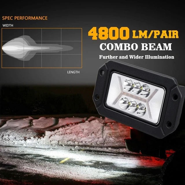 Alt view image 3 of 7 - 6.3-Inch Flush Mount LED Fog Lights with White DRL Combo Beam Off-Road LED Pods for Dodge, Ford Bronco, Trucks, ATV, Golf & Ranger
