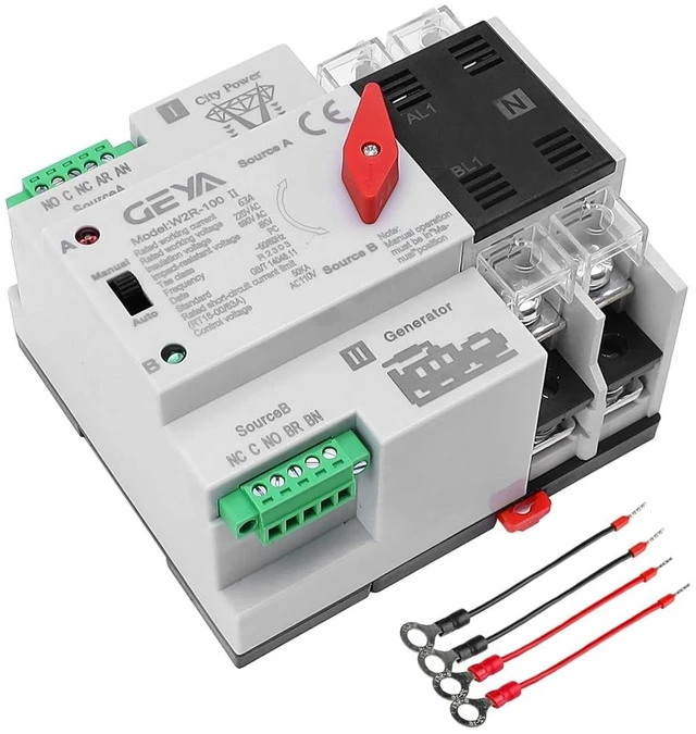 Main image of Mini ATS Automatic/Manual Transfer Switch, 63A 110V Solar Dual Power Over/Under Voltage Switch 50/60Hz, Grid to AC Generator (2Pole)