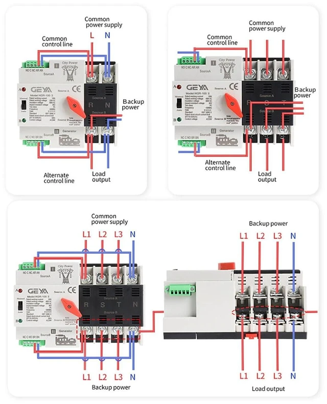 Alt view image 5 of 6 - Mini ATS Automatic/Manual Transfer Switch, 63A 110V Solar Dual Power Over/Under Voltage Switch 50/60Hz, Grid to AC Generator (2Pole)