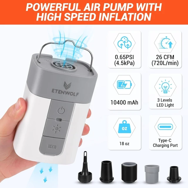 Alt view image 2 of 7 - Air Pump for Inflatables with Camping Light & 10400 mAh Battery